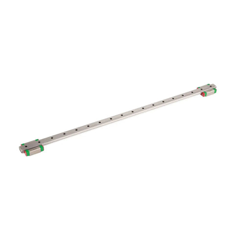 MGN12 Miniature Linear Rail Guide Set 450mm Long By 12mm Wide With Two MGN12B Slide Blocks displayed horizontally