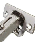 Close-up of corner folded cabinet door hinge for kitchen and bathroom cupboard, 2 hole mount, durable aluminum alloy construction