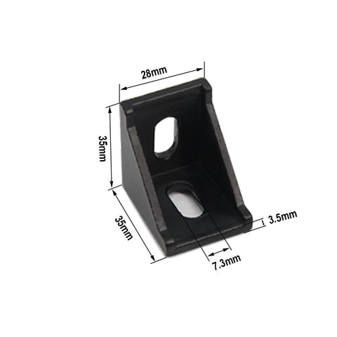 Black 3030 Right Angle Corner Brackets Kit With M6 Screws And T Nuts For 3030 Aluminum Extrusion, showing measurements.