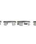 Side view of Set Of Four Two One Eighth Inch Black And Chrome Center Wheel Cap Kit For Ford Passenger Cars With Gloss Black Background