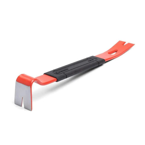 15 Inch Flat Pry Bar With Grip For Demolition And Prying Nails Precision Ground Edges Beveled Nail Slots High Visibility Rust Resistant Finish