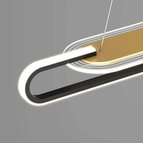 Long Ring Pendant Light With Acrylic Shade, Modern LED Ceiling Hanging Lamp, close-up of sleek aluminum ring design