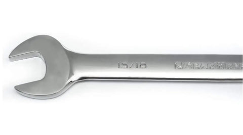 Close-up of the open end of a wrench from the Ratcheting Wrench Set 13 Piece 12 Point SAE Tools For Mechanics With 72 Tooth Box End And Off Corner Loading For Easy Access In Tight Spaces Built Tough For Pros And DIYers Who Want Everyday Tough Jobs 9312.