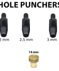Leather Hand Press Kit For Setting Rivets, Eyelets, And Snap Buttons with 2mm, 2.5mm, 3mm hole punchers and 14mm die