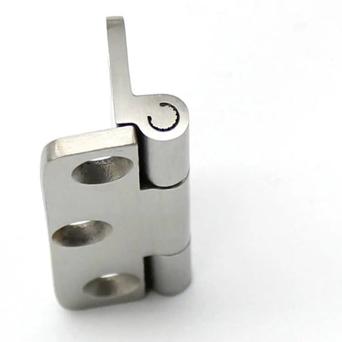 Professional Grade Heavy Duty Door Hinge For Industrial Machinery And Shop Equipment Load Bearing Thickened Stainless Steel Hardware Straight Up Rock Solid Finish close-up of stainless steel hinge with three mounting holes