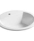 Dope White Round Self Rimming Bathroom Sink With Single Hole Faucet Drilling, 19 Inch Bowl, Vitreous China Build, Overflow Drain