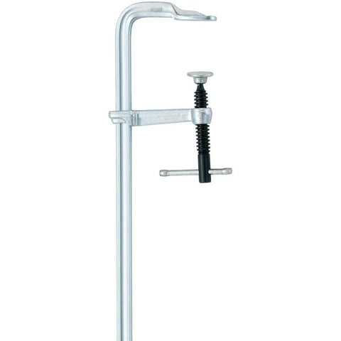 4 Inch All Steel Clamp With Swivel Pressure Pads, One Piece Rail And Fixed Jaw, Heat Treated Rails, Drop Forged Electro Galvanized Sliding Bar For Heavy Duty Woodworking And Metalworking Projects, vertical view