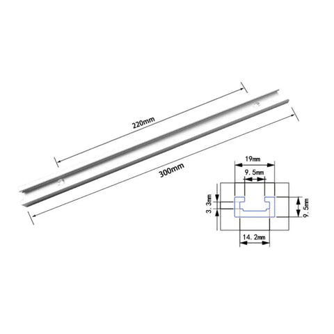 Aluminum T Slot Track Kit For Woodworking, Universal Double Cut T Track With Pre Drilled Mounting Holes, 300mm, diagram view