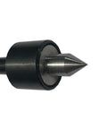 Mini Live Revolving Lathe Center With Triple Bearing And Short MT0 Shank For Small Woodworking Lathes, 23mm body, sleek tool steel design.