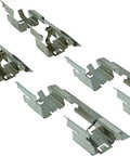 Six metal brake pad hardware clips for rear disc brakes (caliper mounting hardware).