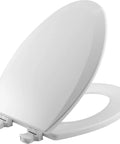 Built To Last Wooden Toilet Seat With Easy Clean Hinges Elongated White Made In USA Smooth Contours for modern bathrooms