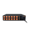 Heavy Duty Chassis Power Conditioner Featuring 12 Protected Outlets With Controlled Power Sequencing Safe Voltage Monitoring And Integrated Coax Ethernet Filtering, rear view showing 12 outlets and connectors.