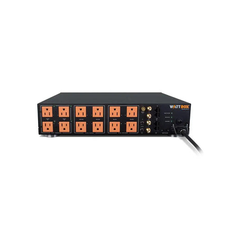 Heavy Duty Chassis Power Conditioner Featuring 12 Protected Outlets With Controlled Power Sequencing Safe Voltage Monitoring And Integrated Coax Ethernet Filtering, rear view showing 12 outlets and connectors.