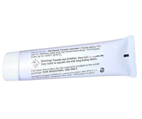 Swagelok Silver Goop High Temp Anti Seize For Threads Up To 1500F, silver based lubricant tube, 1 oz, side view