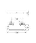 Technical drawing of 12 Inch Grab Bar In Starlight Chrome For Bathroom, showing dimensions and installation details.
