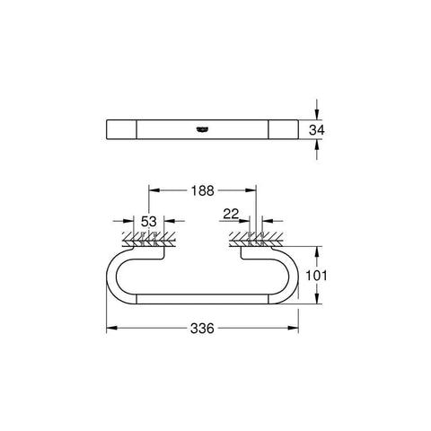 Technical drawing of 12 Inch Grab Bar In Starlight Chrome For Bathroom, showing dimensions and installation details.