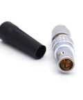 Push Pull Self Lock Circular Connector 0B 7 Pin Plug For Aviation And Industrial Electronics Cameras And Test Gear High Density Mounting Saves Space And Supports 2 3 4 5 6 7 And 9 Pin Options With 180 Combinations. silver metal 0B 7-pin push-pull connector with black cap