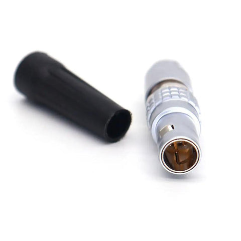 Push Pull Self Lock Circular Connector 0B 7 Pin Plug For Aviation And Industrial Electronics Cameras And Test Gear High Density Mounting Saves Space And Supports 2 3 4 5 6 7 And 9 Pin Options With 180 Combinations. silver metal 0B 7-pin push-pull connector with black cap