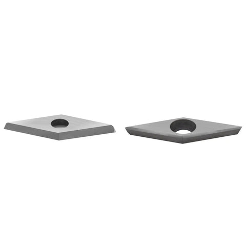 Five Pc Top Shelf Diamond Carbide Woodturning Inserts 28 X 10 Mm Negative Rake Blade Set showing two diamond-shaped inserts.