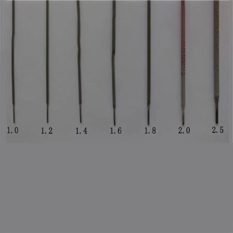 Carbon Steel Welding Electrodes Set 2.0mm And 1.2mm, 50 Pieces Each, various diameters lined up on display