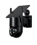 Reliable 4G LTE Solar Security Camera Delivers Crisp 5MP Footage And Vivid Color Night Vision No More WiFi Headaches Featuring Rugged IP65 Build mounted on a wall with solar panel.
