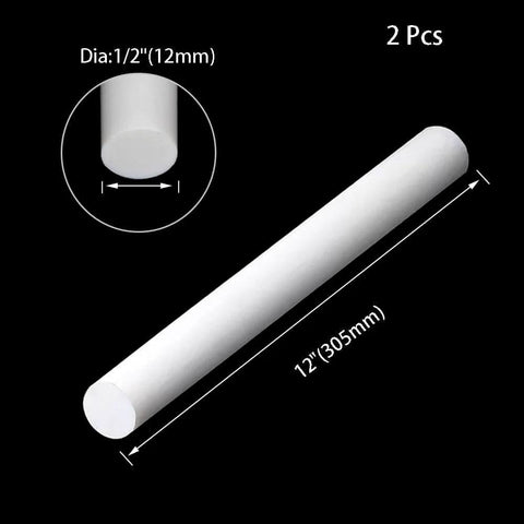 White PTFE Round Rod 1/2-Inch Diameter And 12-Inch Length, 2 Pack - Low Friction, Built-To-Last, corrosion resistant
