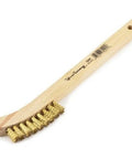 Brass Bristle Wire Scratch Brush With Wood Handle, Eight And Five Eighths Inch Curved Back, Heavy Duty Scraper For Metal And Wood