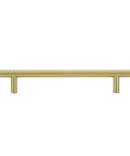 Front view of Gold Champagne Euro Bar Cabinet Handles 7 And 3 Eighths Inch Long 5 Inch Hole Center One Half Inch Diameter 25 Pack With Screws