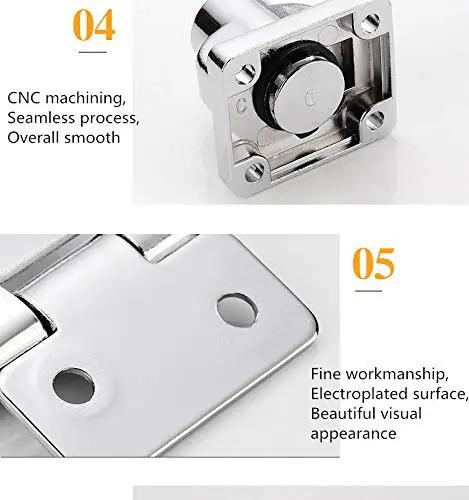 Close-up of 4-inch silver keyed twist knob locking hasp in stainless steel, modern chrome look, for small doors and cabinets.