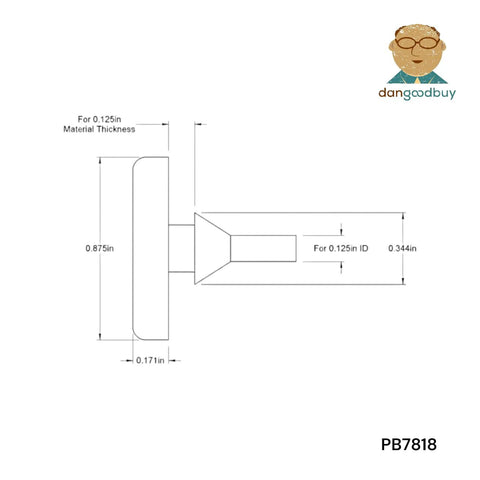 Technical drawing of Round Rubber Bumper With Pull Through Mount For One Eighth Inch Hole In One Eighth Inch Thick Material Seven Eighths Inch Diameter.