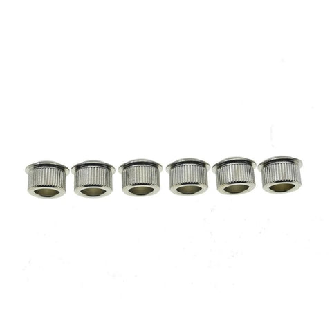Guitar tuner conversion bushings, six knurled nickel-finish metal adapters, 6-piece set