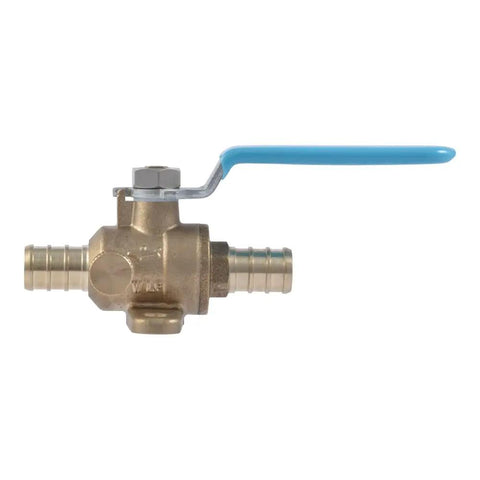 1/2 Inch Crimp Ball Valve With Drain For PEX And PE-RT Brass Plumbing Fitting With Mounting Tabs UC24615Z