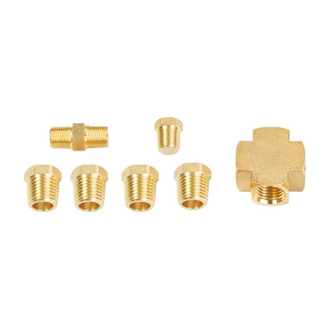 Solid 4Pc Set Of Npt Thread Adapters Converting 1/8 Inch Female To 1/4 Inch Male With Secure Locking Screws For Heavy Duty Plumbing And Air Tools, brass fittings