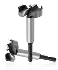 Hexagonal shank 8mm hinge boring drill bits; front and side views, two shown, woodworking, high carbon steel, Amazon
