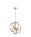 Modern Farmhouse 4 Light Wood Chandelier In Distressed White And Gold With Orb Globe Cage Pendant Lighting for foyers