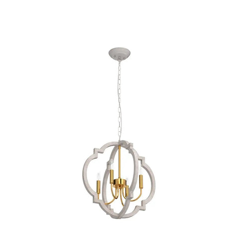 Modern Farmhouse 4 Light Wood Chandelier In Distressed White And Gold With Orb Globe Cage Pendant Lighting for foyers