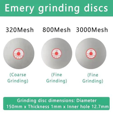 Emery grinding discs for Electric Bench Sander And Knife Sharpener With Variable Speed 0 To 2000Rpm Wet Dry Grinding setup, 150mm sizes.