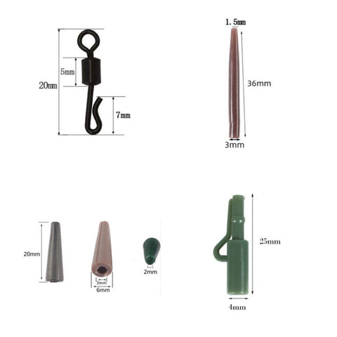 120 Pcs Carp Fishing Tackle Kit With Quick Change Swivels Safety Lead Clips Anti Tangle Sleeves Tail Rubber Tubes And Speed Links In Handy Assortment Box