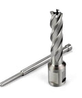 OSCArBIDE 1/2 in HSS annular cutter with 2 in depth of cut and 3/4 in Weldon shank; pilot rod beside