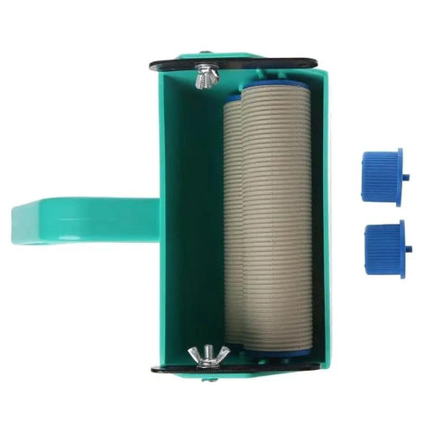 Kickass Diy Paint Roller Machine For Single Color Wall Decoration With Easy Grip Handle showing the roller in a green holder.