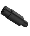 No Sweat Type Two Euro Adapter For Tesla Charging Plug 32 Amp Input 110 To 220 Volt Outlet 7Kw Fast Charge Connector viewed from above, black finish.