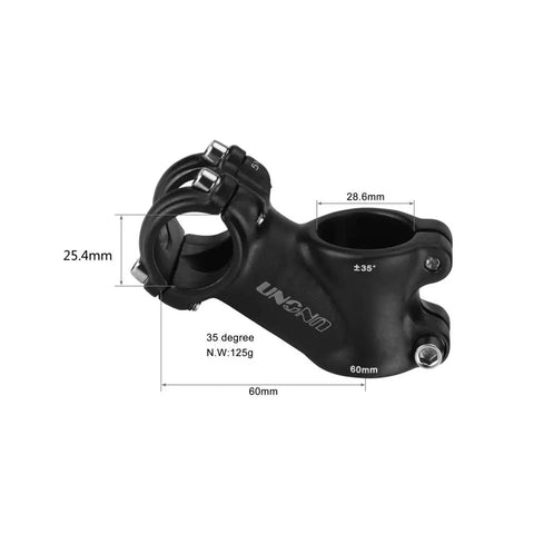 Thirty Five Degree 60mm Handlebar Stem Riser For One Inch Bars Fits Twenty Five Point Four Millimeter Bar Diameter Mountain Road And BMX Bikes Lightweight Durable Aluminum Upgrade For Rough Terrain And Everyday Park Rides showing dimensions