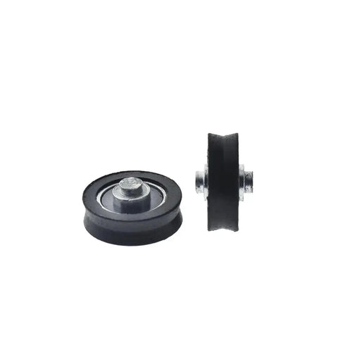 5 Pc Heavy Duty Nylon V Groove Roller Sliding Gate Caster Rolls Smooth With Rock Solid Steel Bearing Sleek Track Pulley System For Doors Windows Wire Rope Carts Built Tough And No Sweat Setup, showing nylon rollers with steel hubs.