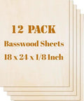 Front view of 12-pack basswood sheets, natural unfinished wood, 18 x 24 x 1/8 in