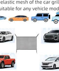 Keep Your Rig Running Smooth With This Heavy Duty Center Grille Mesh Shield That Blocks Road Gravel Bugs And Debris While Keeping Your Engine Rad Cool And Safe From Overheating On Chevy Volt Bolt Euv Blazer Ev - Elastic mesh shield displayed with various vehicle models.