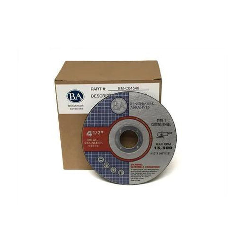 Benchmark Abrasives 4-1/2 inch aluminum oxide Type 1 cut-off wheel with 7/8 inch arbor for metal and stainless steel