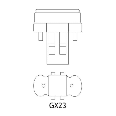 Diagram of GX23 base for 2 Pack 7W GX23 LED Plug And Play Light Bulb For Low Profile Fixtures, 6000K Daylight White, showing 2-pin connector