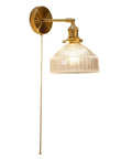 Wall Sconce Lights Indoor Bedroom Hallway Vintage Glass with Pull Chain,Industrial Adjustable Fixture,Brass Lamp for Living Room,E27 Base with clear glass shade and brass arm.