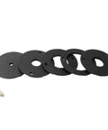 Premium Replacement Insert Rings For Aluminum Router Table Plates Set Of 5 showing black rings with various center hole sizes.