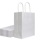 Medium White Kraft Paper Gift Bags With Handles 8x4.75x10 Inches Bulk Pack Of 50 For Takeout Grocery Shopping Retail Parties Weddings And Craft Favors